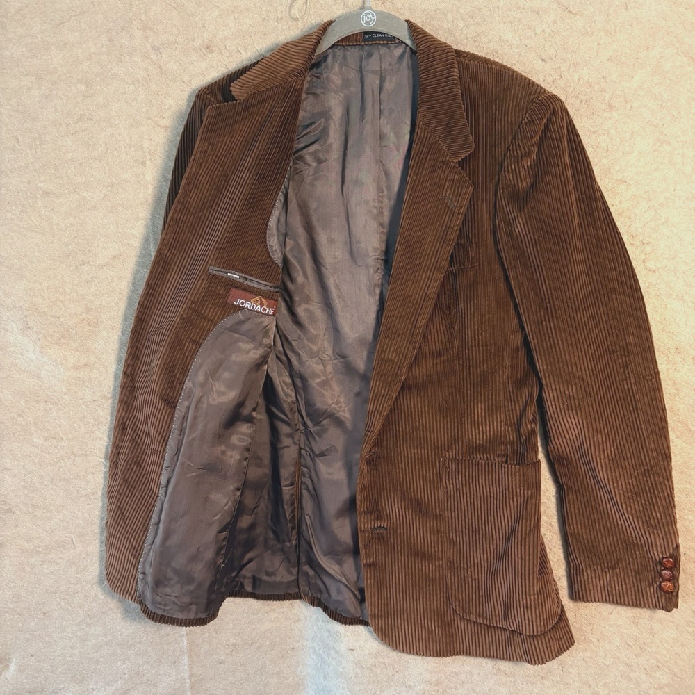 Vtg Jordache Corduroy Blazer Mens Sz 38L (40" Chest) Brown Lined‎ Single Breast